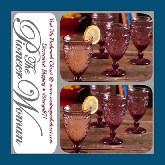 🦋 New Pioneer Woman Adeline 12-Ounce Footed Glass Goblets, Set of 8, Plum - Picture 1 of 9